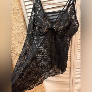 Cacique Black Lace Babydoll Unlined ~ Seriously Sexy Collection 22/24 W  👸🏻